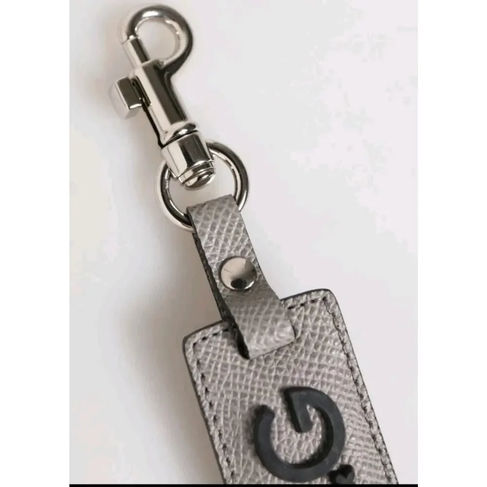 DOLCE & GABBANA Keyring Gray Leather Logo Metal Ring Keychain Holder 190usd
